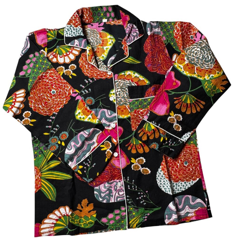 Artisan Indian Floral Cotton Pajama Set Medium Handmade Block Print Loungewear - Picture 3 of 7